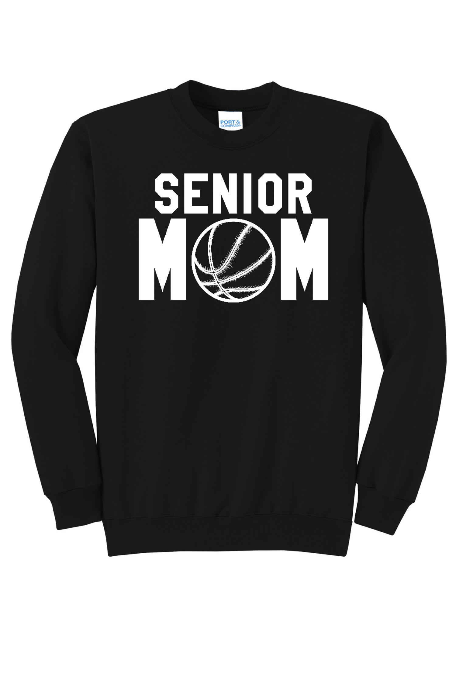 Senior Mom Front Print/Embroider Sleeve Port & Company - Core Fleece Crewneck Sweatshirt. PC78